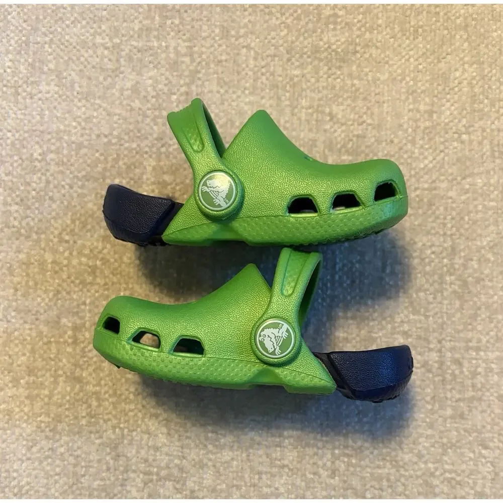 Crocs Electro Classic Clog Unisex Toddler Size C4 Green Navy Slip On Shoe